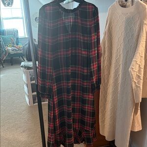 J. Crew Black and Red Check Long Sleeve Dress